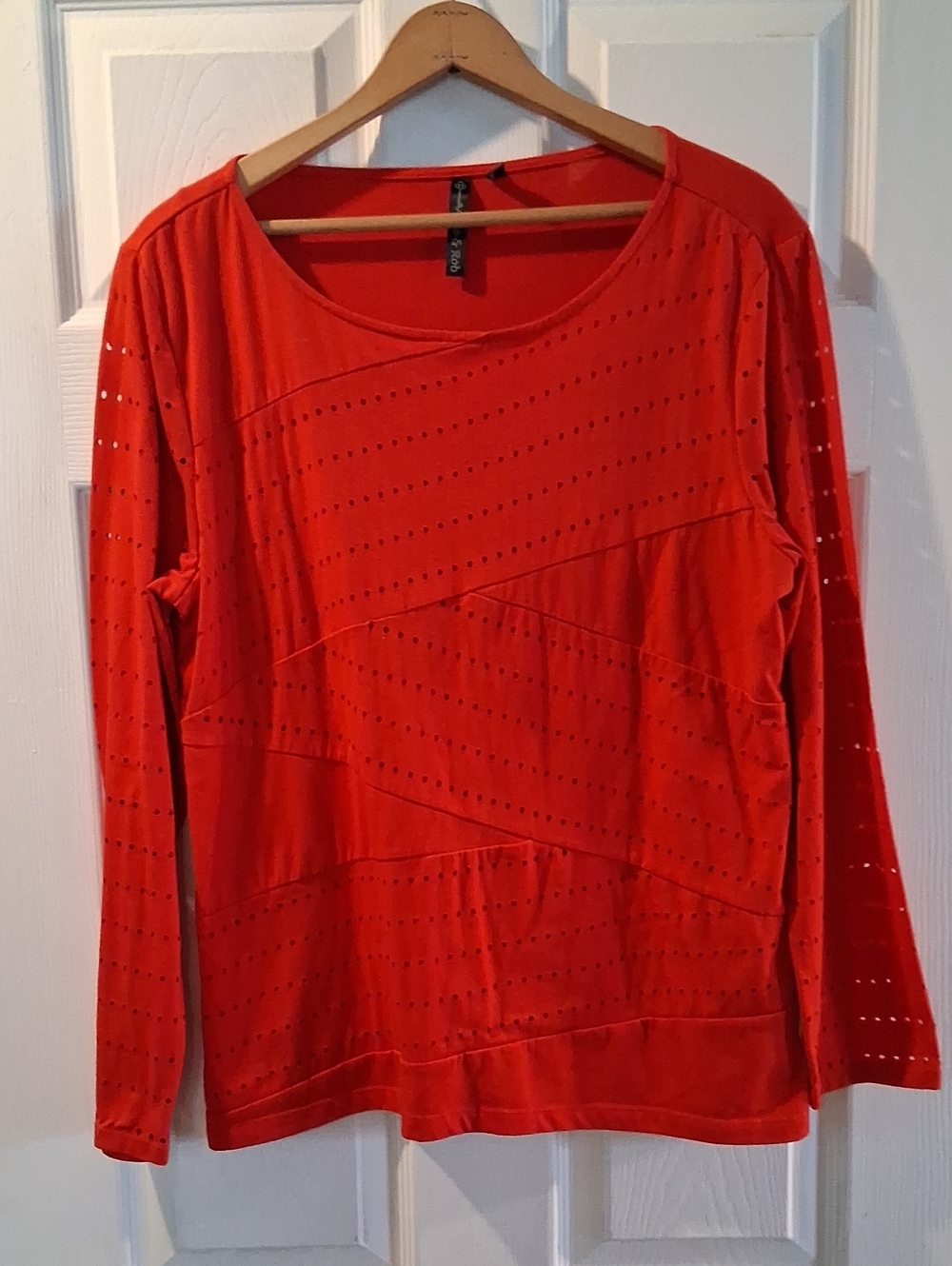 Allie & Rob Red Long-Sleeve Perforated Knit Top
